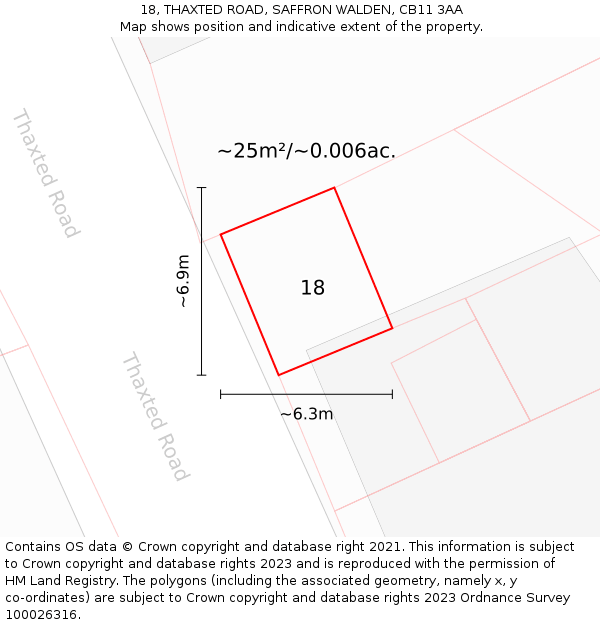 18, THAXTED ROAD, SAFFRON WALDEN, CB11 3AA: Plot and title map