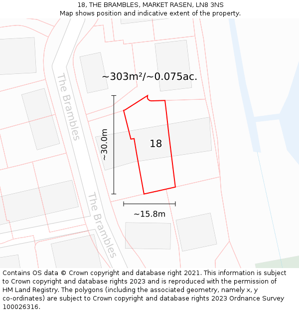 18, THE BRAMBLES, MARKET RASEN, LN8 3NS: Plot and title map