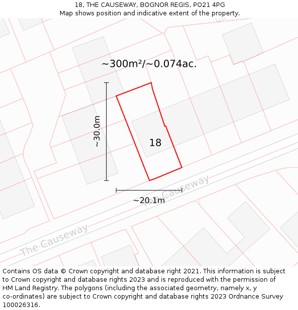 18, THE CAUSEWAY, BOGNOR REGIS, PO21 4PG: Plot and title map