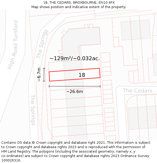 18, THE CEDARS, BROXBOURNE, EN10 6FX: Plot and title map