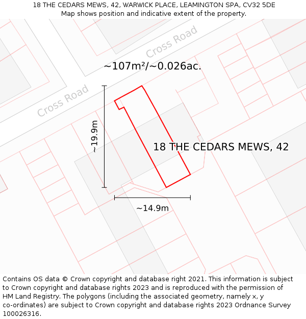 18 THE CEDARS MEWS, 42, WARWICK PLACE, LEAMINGTON SPA, CV32 5DE: Plot and title map