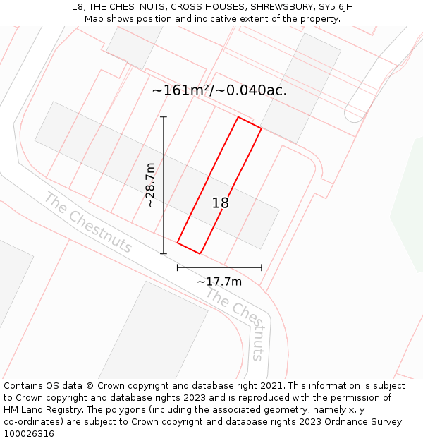 18, THE CHESTNUTS, CROSS HOUSES, SHREWSBURY, SY5 6JH: Plot and title map