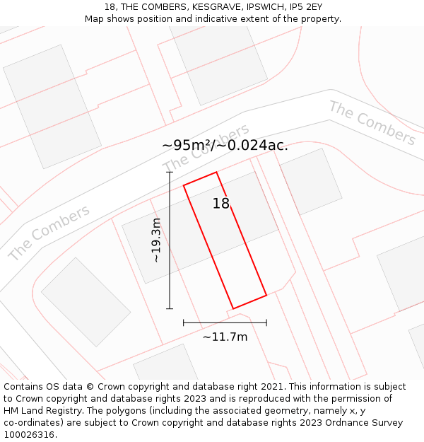 18, THE COMBERS, KESGRAVE, IPSWICH, IP5 2EY: Plot and title map