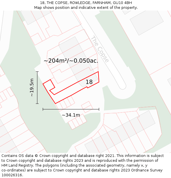 18, THE COPSE, ROWLEDGE, FARNHAM, GU10 4BH: Plot and title map