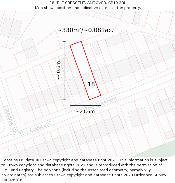 18, THE CRESCENT, ANDOVER, SP10 3BL: Plot and title map
