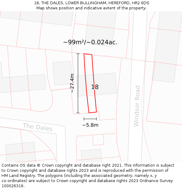 18, THE DALES, LOWER BULLINGHAM, HEREFORD, HR2 6DS: Plot and title map