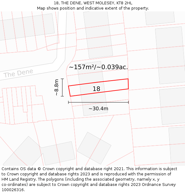 18, THE DENE, WEST MOLESEY, KT8 2HL: Plot and title map