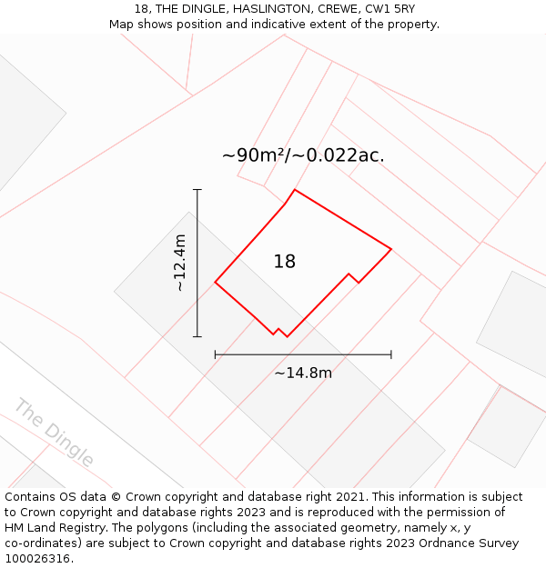 18, THE DINGLE, HASLINGTON, CREWE, CW1 5RY: Plot and title map
