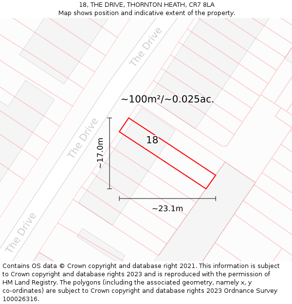 18, THE DRIVE, THORNTON HEATH, CR7 8LA: Plot and title map