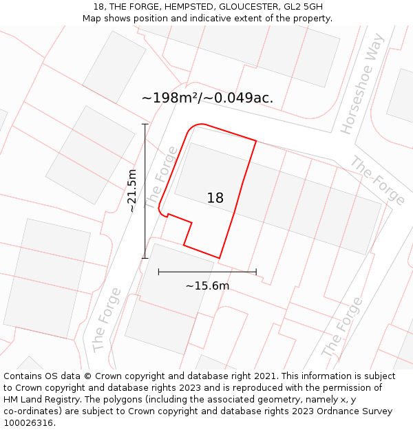18, THE FORGE, HEMPSTED, GLOUCESTER, GL2 5GH: Plot and title map