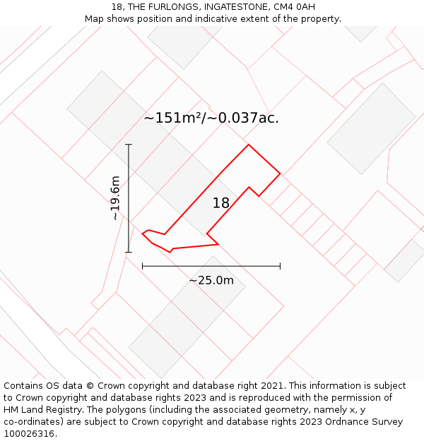 18, THE FURLONGS, INGATESTONE, CM4 0AH: Plot and title map