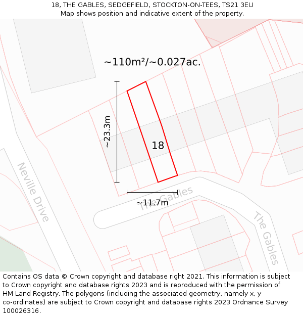18, THE GABLES, SEDGEFIELD, STOCKTON-ON-TEES, TS21 3EU: Plot and title map