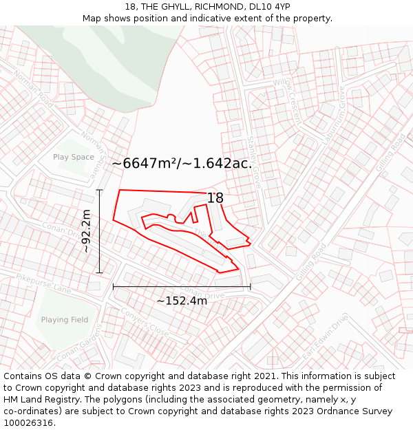 18, THE GHYLL, RICHMOND, DL10 4YP: Plot and title map