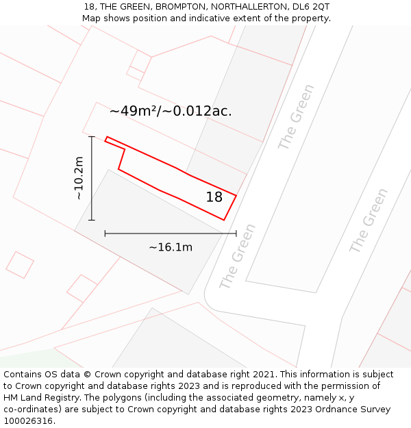 18, THE GREEN, BROMPTON, NORTHALLERTON, DL6 2QT: Plot and title map