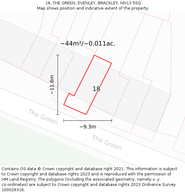 18, THE GREEN, EVENLEY, BRACKLEY, NN13 5SQ: Plot and title map