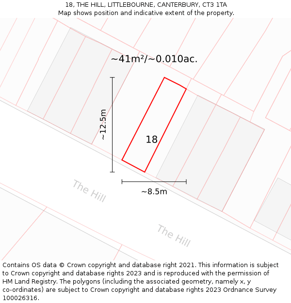 18, THE HILL, LITTLEBOURNE, CANTERBURY, CT3 1TA: Plot and title map