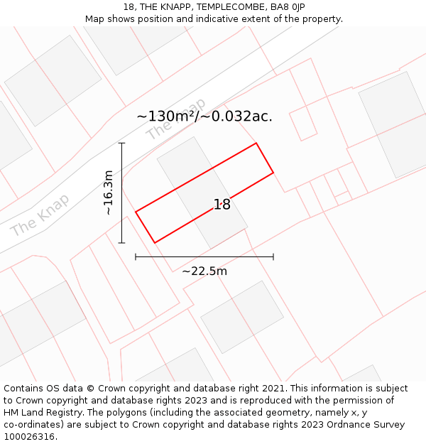 18, THE KNAPP, TEMPLECOMBE, BA8 0JP: Plot and title map