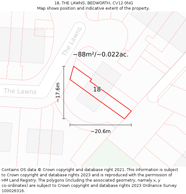18, THE LAWNS, BEDWORTH, CV12 0NG: Plot and title map