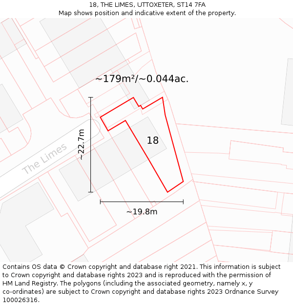 18, THE LIMES, UTTOXETER, ST14 7FA: Plot and title map