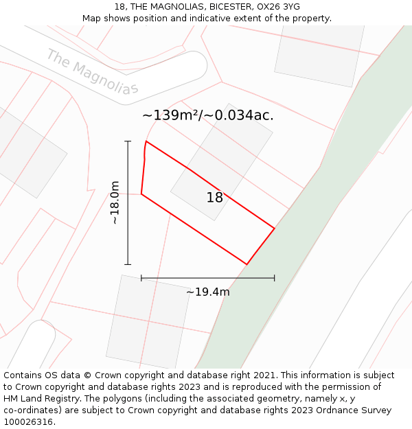 18, THE MAGNOLIAS, BICESTER, OX26 3YG: Plot and title map