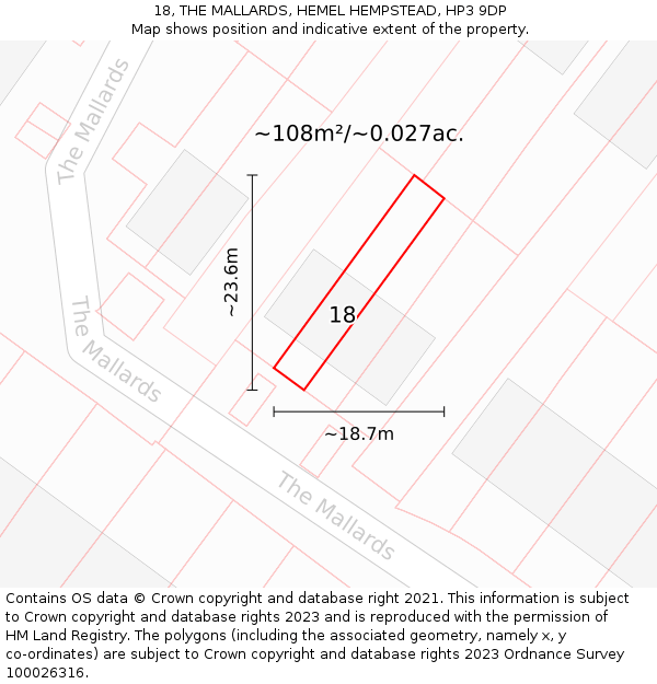 18, THE MALLARDS, HEMEL HEMPSTEAD, HP3 9DP: Plot and title map