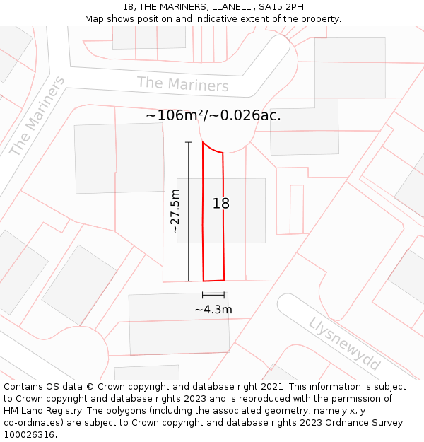 18, THE MARINERS, LLANELLI, SA15 2PH: Plot and title map