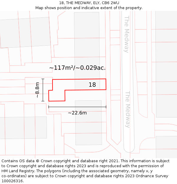 18, THE MEDWAY, ELY, CB6 2WU: Plot and title map