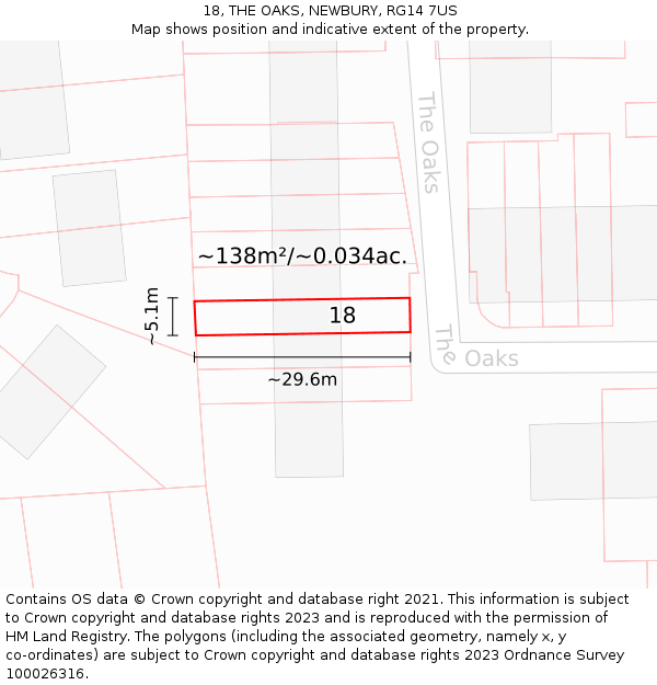 18, THE OAKS, NEWBURY, RG14 7US: Plot and title map