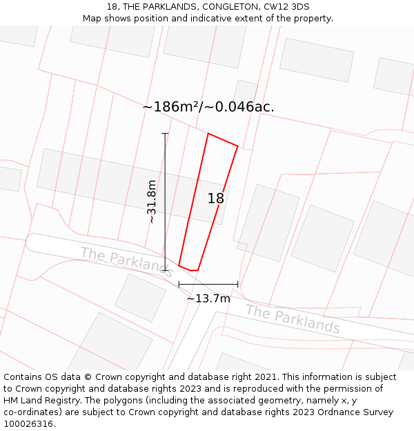 18, THE PARKLANDS, CONGLETON, CW12 3DS: Plot and title map