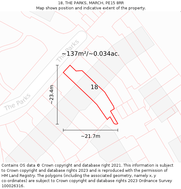 18, THE PARKS, MARCH, PE15 8RR: Plot and title map
