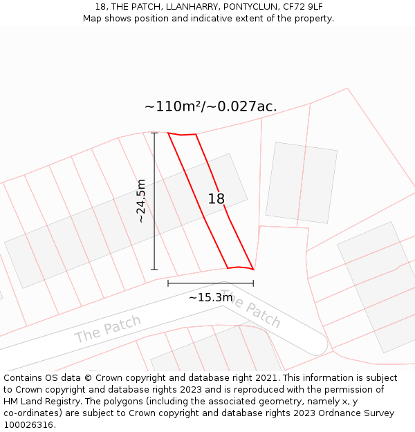 18, THE PATCH, LLANHARRY, PONTYCLUN, CF72 9LF: Plot and title map