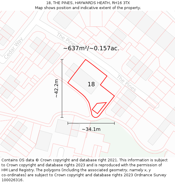 18, THE PINES, HAYWARDS HEATH, RH16 3TX: Plot and title map