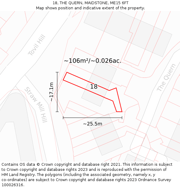 18, THE QUERN, MAIDSTONE, ME15 6FT: Plot and title map