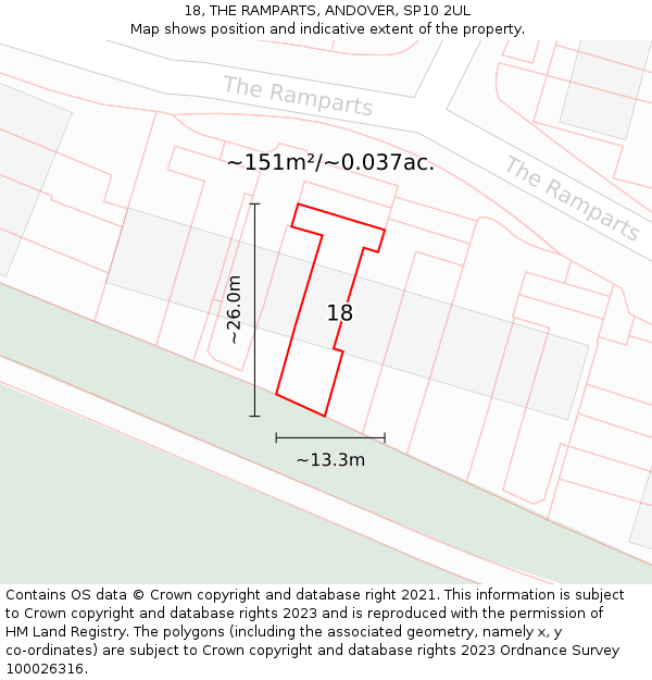 18, THE RAMPARTS, ANDOVER, SP10 2UL: Plot and title map