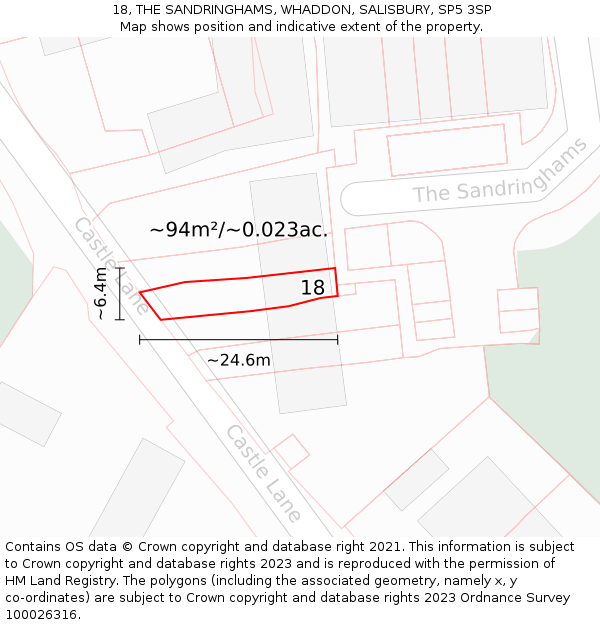 18, THE SANDRINGHAMS, WHADDON, SALISBURY, SP5 3SP: Plot and title map