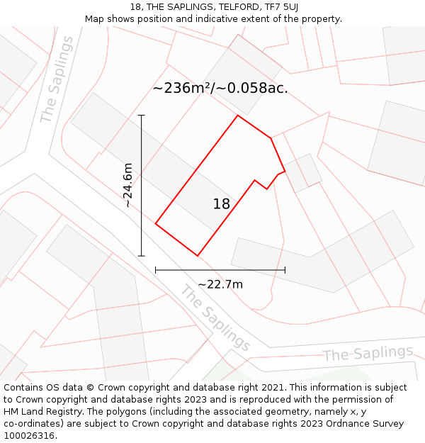 18, THE SAPLINGS, TELFORD, TF7 5UJ: Plot and title map