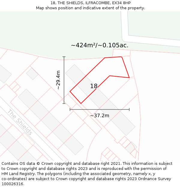 18, THE SHIELDS, ILFRACOMBE, EX34 8HP: Plot and title map