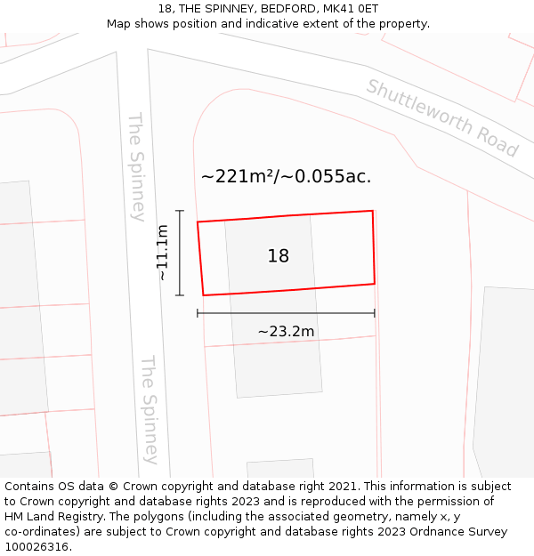 18, THE SPINNEY, BEDFORD, MK41 0ET: Plot and title map