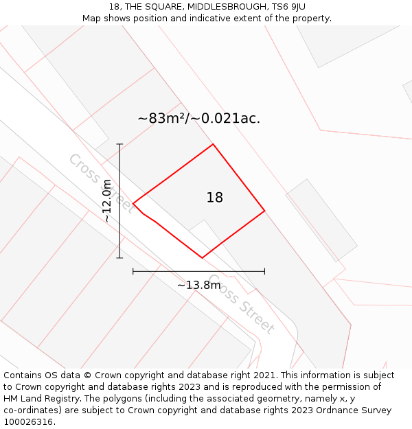18, THE SQUARE, MIDDLESBROUGH, TS6 9JU: Plot and title map