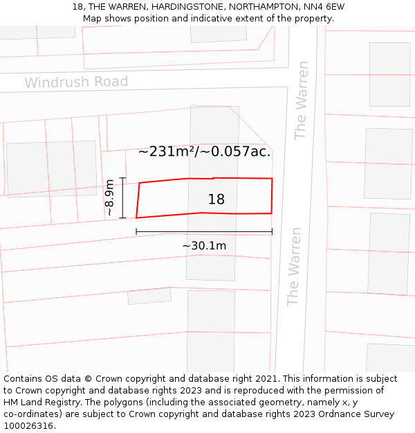 18, THE WARREN, HARDINGSTONE, NORTHAMPTON, NN4 6EW: Plot and title map