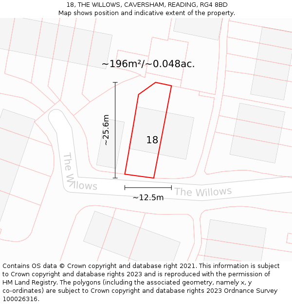 18, THE WILLOWS, CAVERSHAM, READING, RG4 8BD: Plot and title map