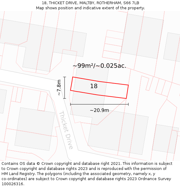 18, THICKET DRIVE, MALTBY, ROTHERHAM, S66 7LB: Plot and title map