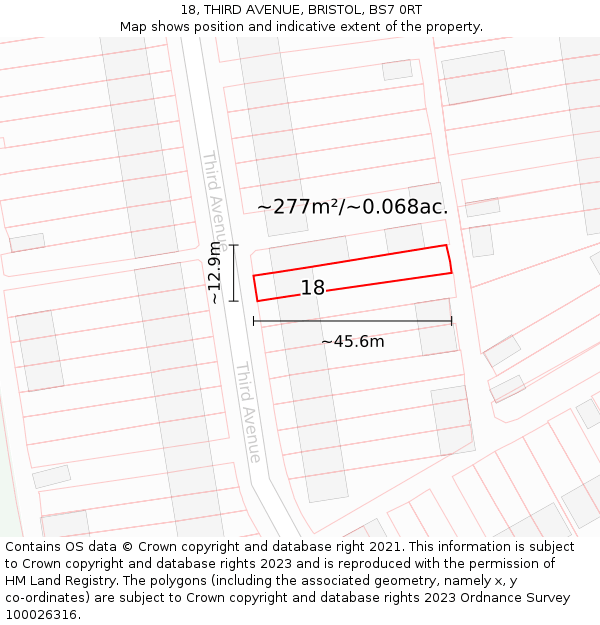 18, THIRD AVENUE, BRISTOL, BS7 0RT: Plot and title map