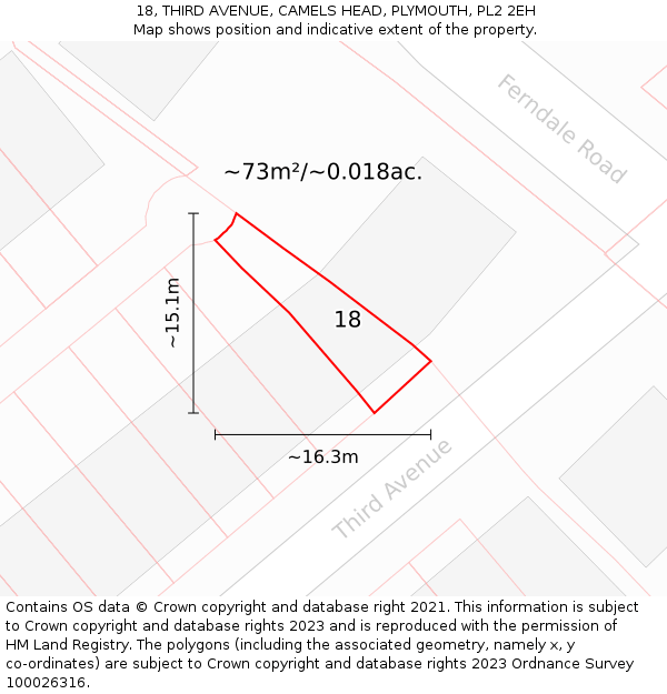 18, THIRD AVENUE, CAMELS HEAD, PLYMOUTH, PL2 2EH: Plot and title map