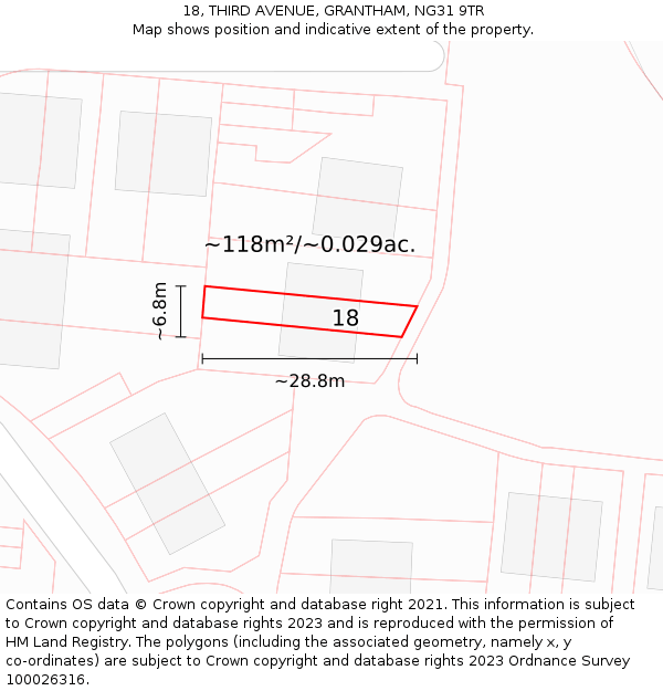 18, THIRD AVENUE, GRANTHAM, NG31 9TR: Plot and title map