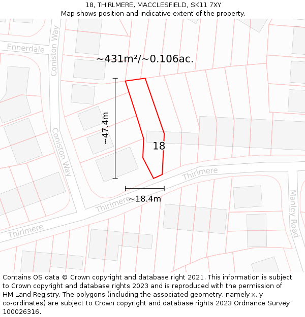 18, THIRLMERE, MACCLESFIELD, SK11 7XY: Plot and title map