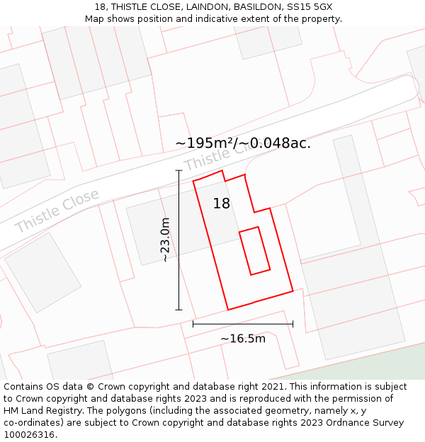 18, THISTLE CLOSE, LAINDON, BASILDON, SS15 5GX: Plot and title map