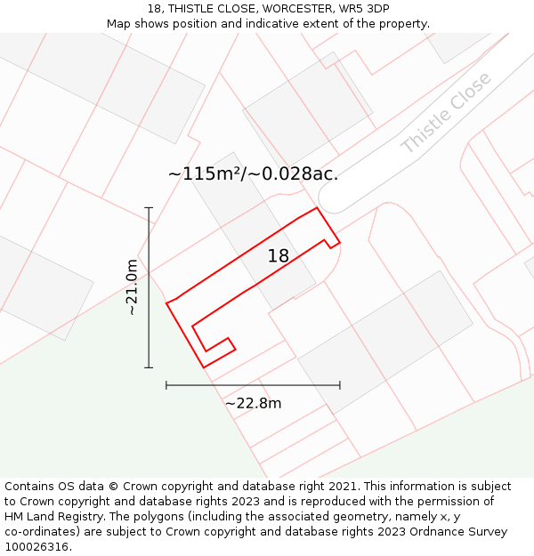 18, THISTLE CLOSE, WORCESTER, WR5 3DP: Plot and title map