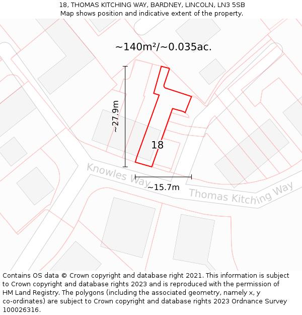 18, THOMAS KITCHING WAY, BARDNEY, LINCOLN, LN3 5SB: Plot and title map