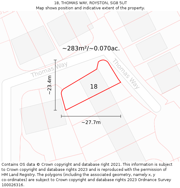 18, THOMAS WAY, ROYSTON, SG8 5UT: Plot and title map